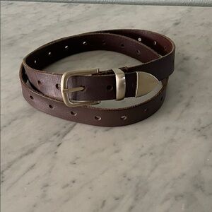 Brown Leather Belt with Stainless Buckle Accents